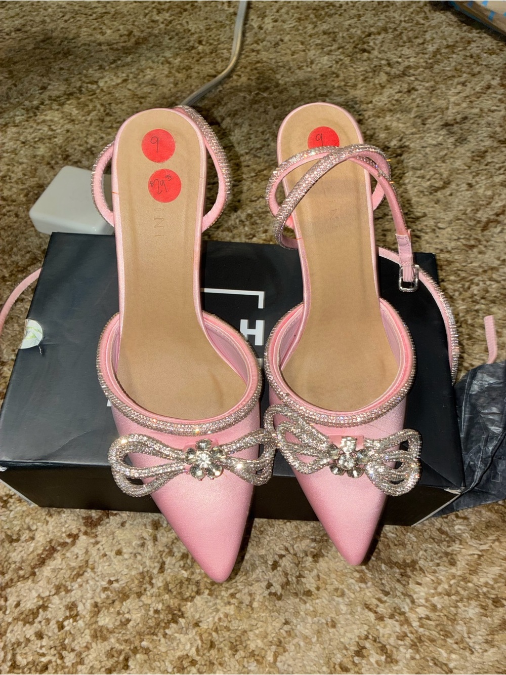 Elegant Pink Pointed Mules with Crystal Bow Accent